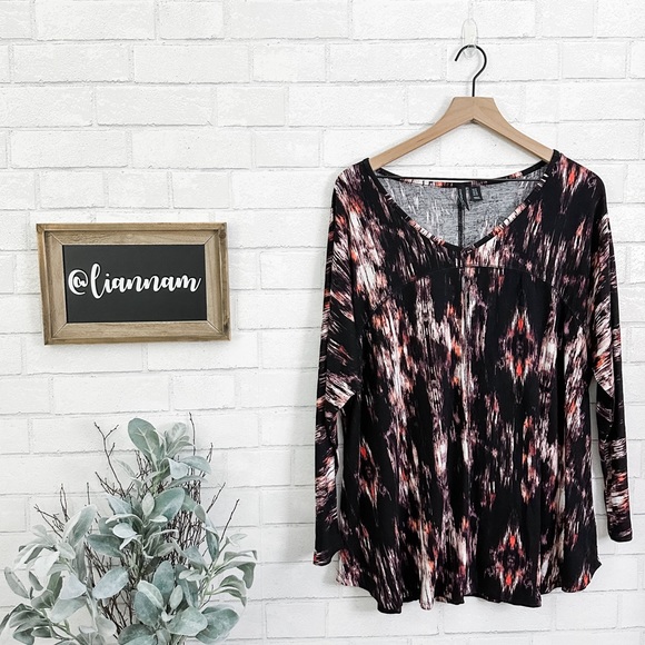 CYNTHIA ROWLEY Black Multi Colored Long Sleeve Top - Picture 1 of 9